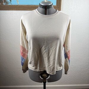 P.J. Salvage Ivory PJ Top/Sweatshirt Rainbow Sleeves Women’s Size Small